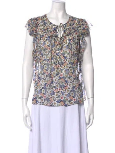 Pre-owned Veronica Beard Silk Floral Print Blouse In Blue