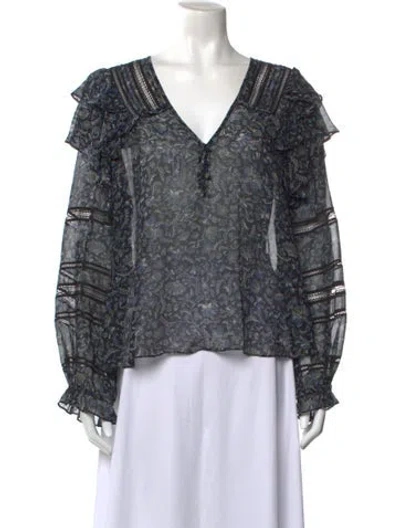 Pre-owned Veronica Beard Silk Floral Print Blouse In Blue