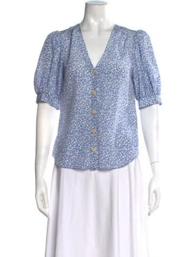 Pre-owned Veronica Beard Silk Floral Print Blouse In Blue
