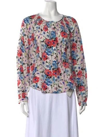 Pre-owned Veronica Beard Silk Floral Print Blouse In Blue