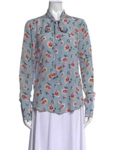 Pre-owned Veronica Beard Silk Floral Print Blouse In Blue