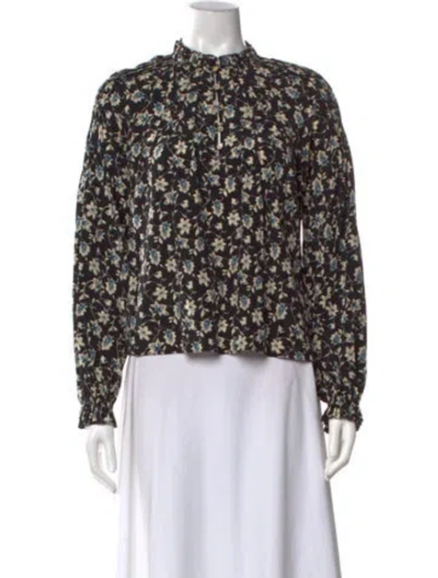 Pre-owned Veronica Beard Silk Floral Print Blouse In Blue