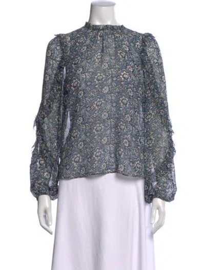 Pre-owned Veronica Beard Silk Floral Print Blouse In Blue