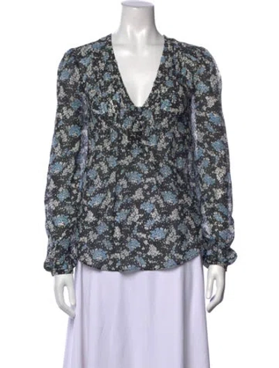 Pre-owned Veronica Beard Silk Floral Print Blouse In Blue