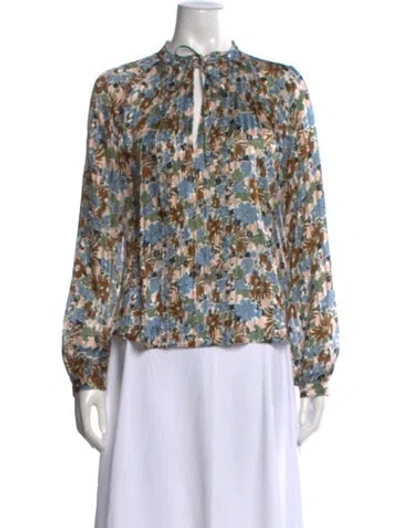 Pre-owned Veronica Beard Silk Floral Print Blouse In Blue