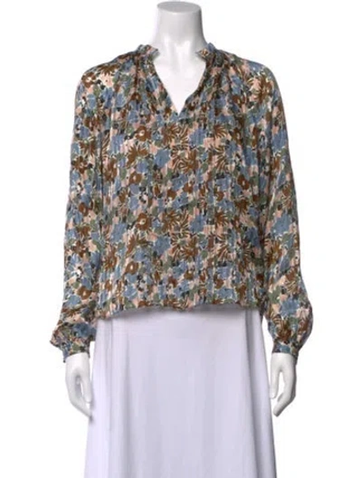 Pre-owned Veronica Beard Silk Floral Print Blouse In Blue
