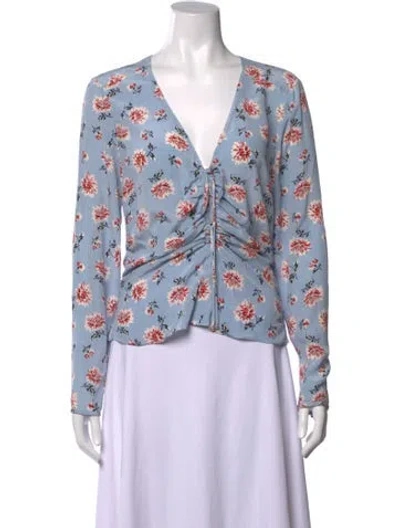 Pre-owned Veronica Beard Silk Floral Print Blouse In Blue