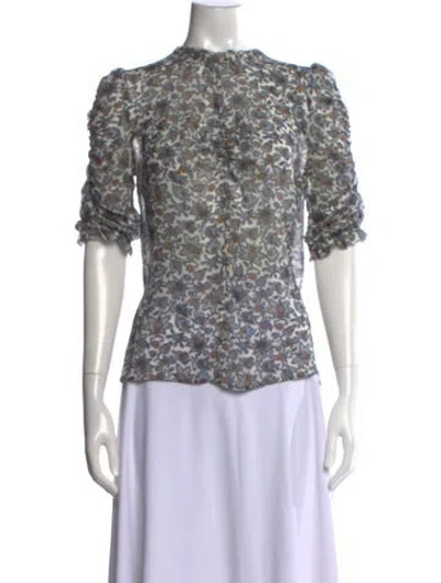 Pre-owned Veronica Beard Silk Floral Print Blouse In Blue