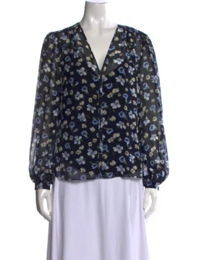 Pre-owned Veronica Beard Silk Floral Print Blouse In Blue