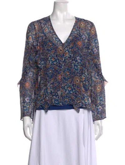 Pre-owned Veronica Beard Silk Floral Print Blouse In Blue