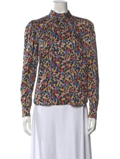 Pre-owned Veronica Beard Silk Floral Print Blouse In Blue