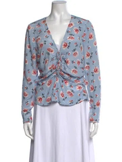 Pre-owned Veronica Beard Silk Floral Print Blouse In Blue
