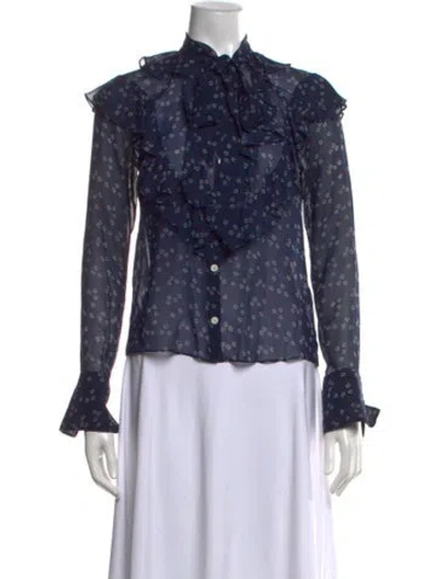 Pre-owned Veronica Beard Silk Floral Print Blouse In Blue