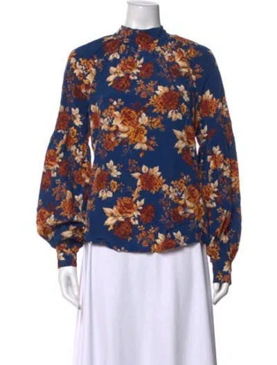 Pre-owned Veronica Beard Silk Floral Print Blouse In Blue