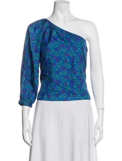 Pre-owned Veronica Beard Silk Floral Print Blouse In Blue