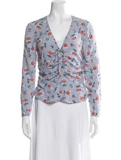 Pre-owned Veronica Beard Silk Floral Print Blouse In Blue