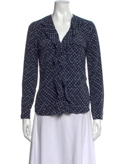 Pre-owned Veronica Beard Silk Floral Print Blouse In Blue