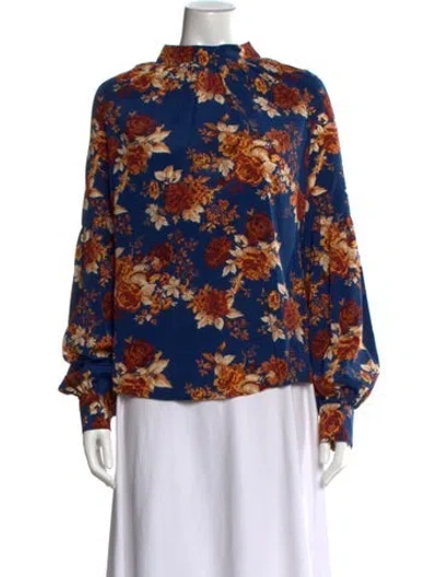 Pre-owned Veronica Beard Silk Floral Print Blouse In Blue