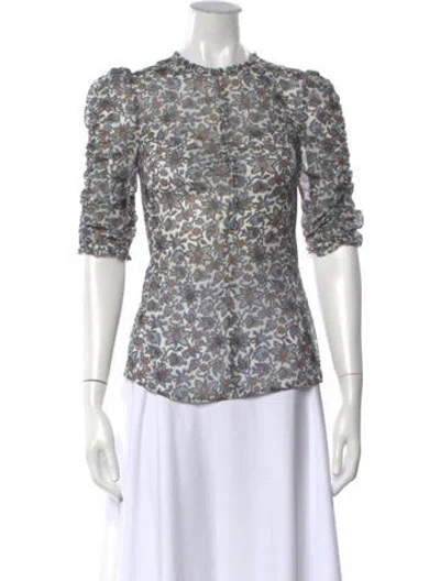 Pre-owned Veronica Beard Silk Floral Print Blouse In Blue