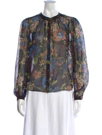 Pre-owned Veronica Beard Silk Floral Print Blouse In Blue