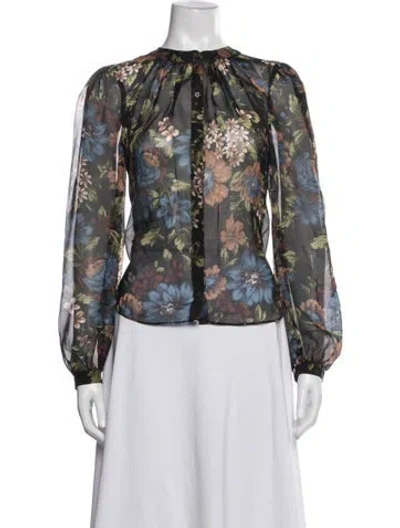 Pre-owned Veronica Beard Silk Floral Print Blouse In Blue