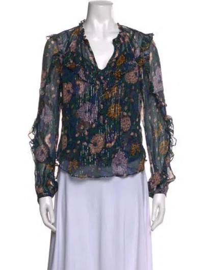 Pre-owned Veronica Beard Silk Floral Print Blouse In Blue