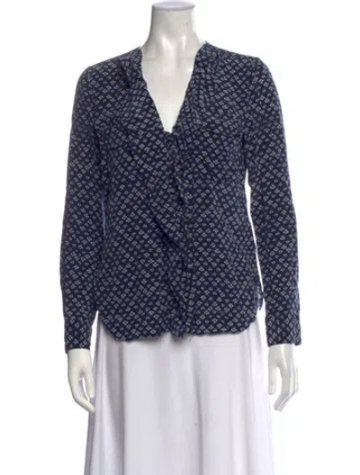 Pre-owned Veronica Beard Silk Floral Print Blouse In Blue