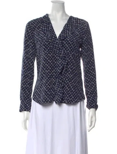 Pre-owned Veronica Beard Silk Floral Print Blouse In Blue