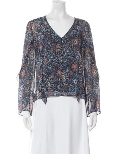 Pre-owned Veronica Beard Silk Floral Print Blouse In Blue