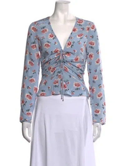 Pre-owned Veronica Beard Silk Floral Print Blouse In Blue