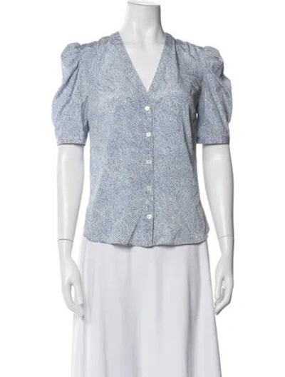 Pre-owned Veronica Beard Silk Floral Print Blouse In Blue/white
