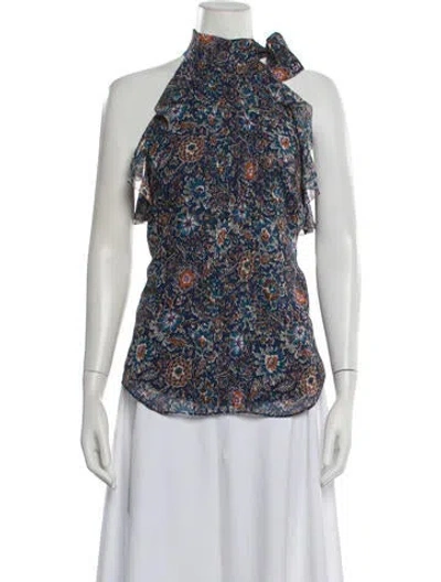 Pre-owned Veronica Beard Silk Floral Print Blouse In Blue/white