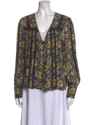 Pre-owned Veronica Beard Silk Floral Print Blouse In Blue/yellow