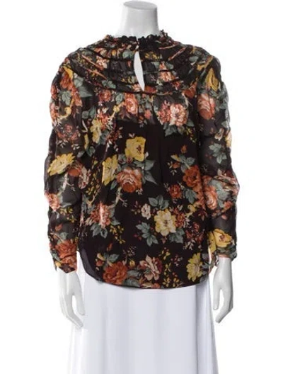 Pre-owned Veronica Beard Silk Floral Print Blouse In Brown