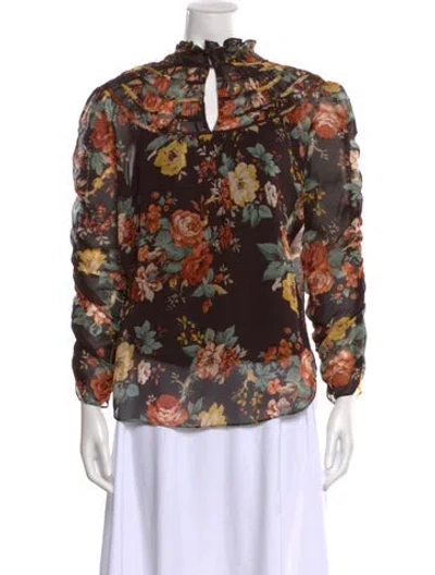 Pre-owned Veronica Beard Silk Floral Print Blouse In Brown
