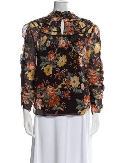 Pre-owned Veronica Beard Silk Floral Print Blouse In Brown