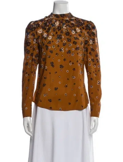 Pre-owned Veronica Beard Silk Floral Print Blouse In Brown