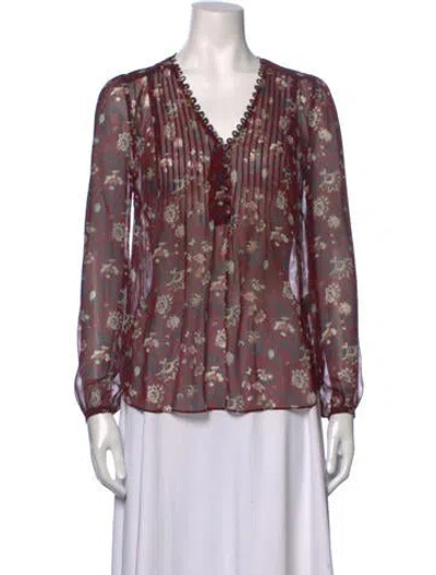 Pre-owned Veronica Beard Silk Floral Print Blouse In Burgundy