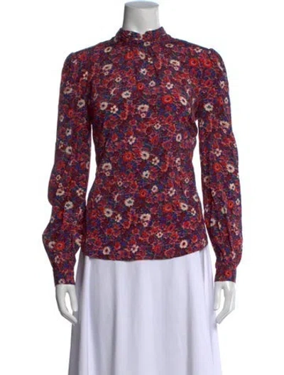 Pre-owned Veronica Beard Silk Floral Print Blouse In Burgundy