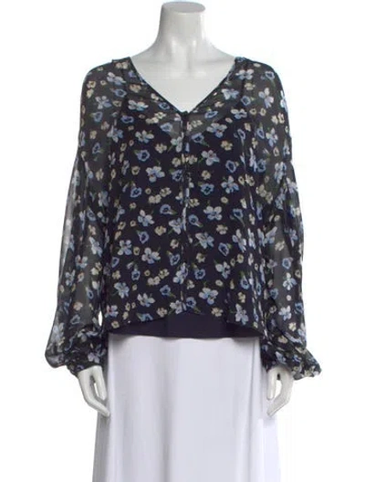 Pre-owned Veronica Beard Silk Floral Print Blouse In Green