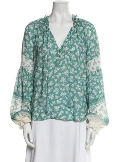 Pre-owned Veronica Beard Silk Floral Print Blouse In Green
