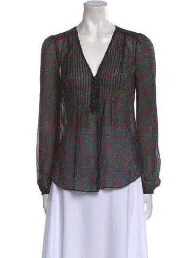 Pre-owned Veronica Beard Silk Floral Print Blouse In Green