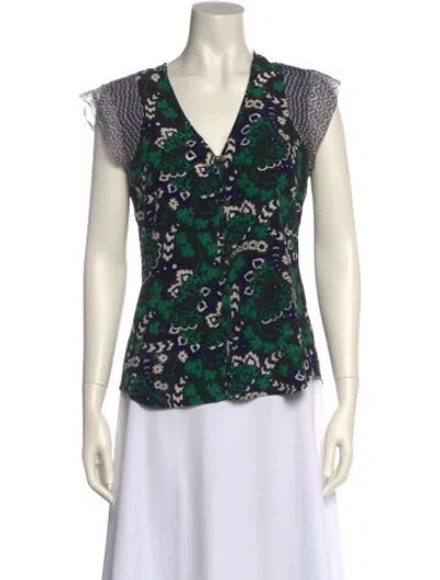 Pre-owned Veronica Beard Silk Floral Print Blouse In Green