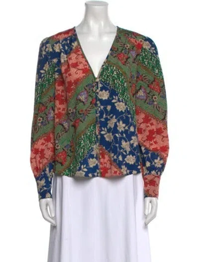 Pre-owned Veronica Beard Silk Floral Print Blouse In Green