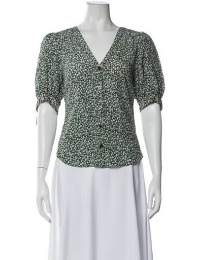 Pre-owned Veronica Beard Silk Floral Print Blouse In Green