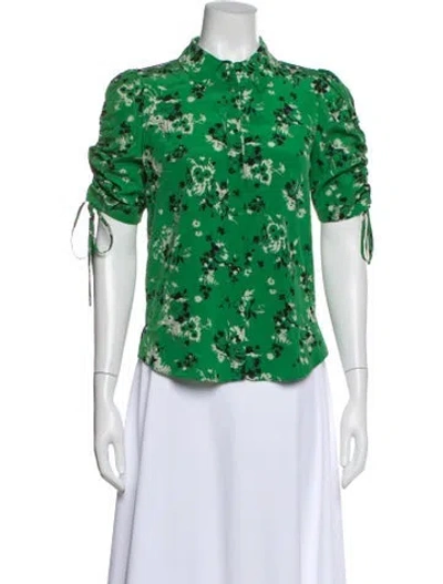 Pre-owned Veronica Beard Silk Floral Print Blouse In Green