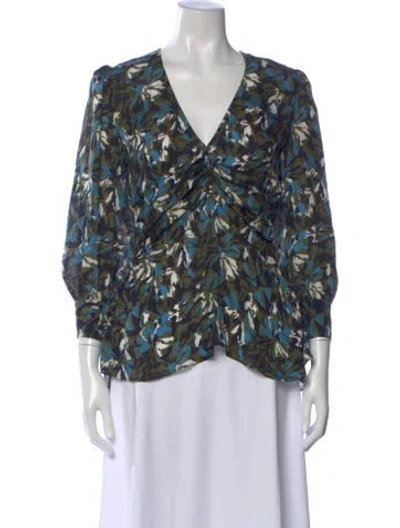 Pre-owned Veronica Beard Silk Floral Print Blouse In Green