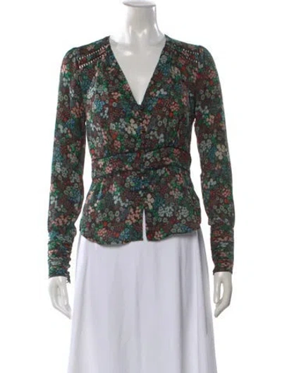 Pre-owned Veronica Beard Silk Floral Print Blouse In Green