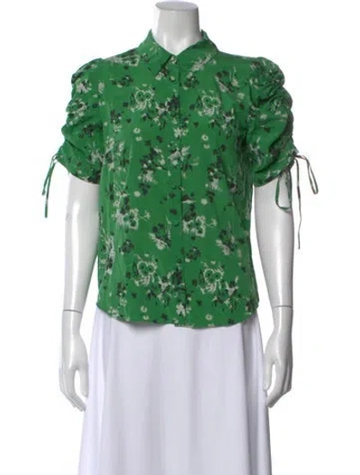 Pre-owned Veronica Beard Silk Floral Print Blouse In Green