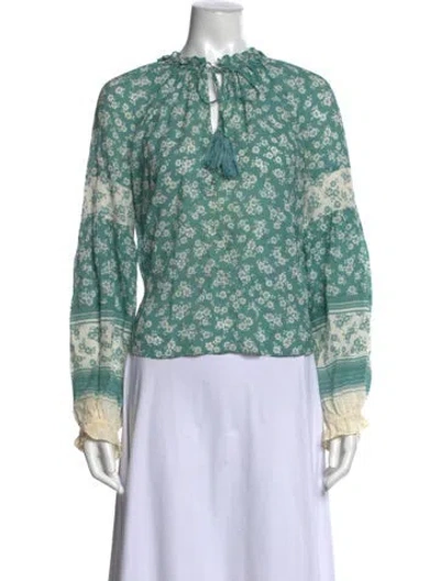 Pre-owned Veronica Beard Silk Floral Print Blouse In Green
